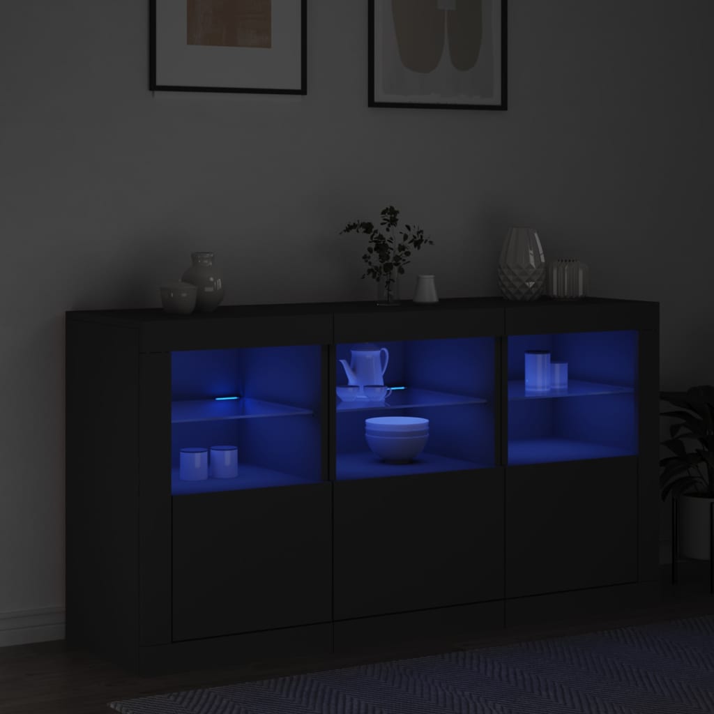 Buffet avec lumières LED noir 123x37x67 cm - XIOS