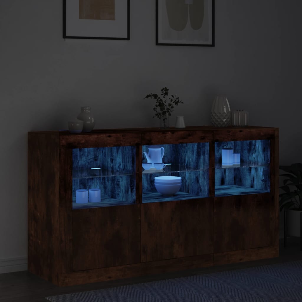 Buffet avec lumières LED chêne fumé 123x37x67 cm - XIOS