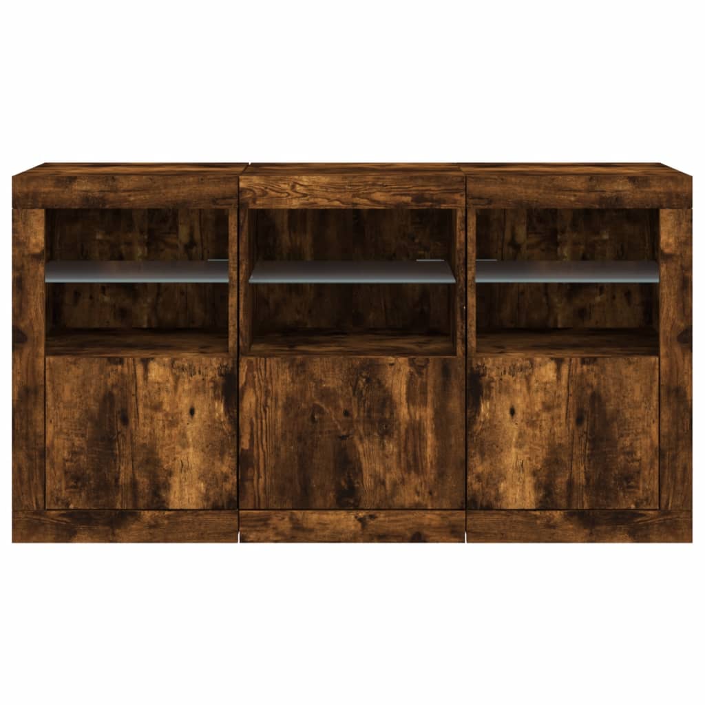 Buffet avec lumières LED chêne fumé 123x37x67 cm - XIOS