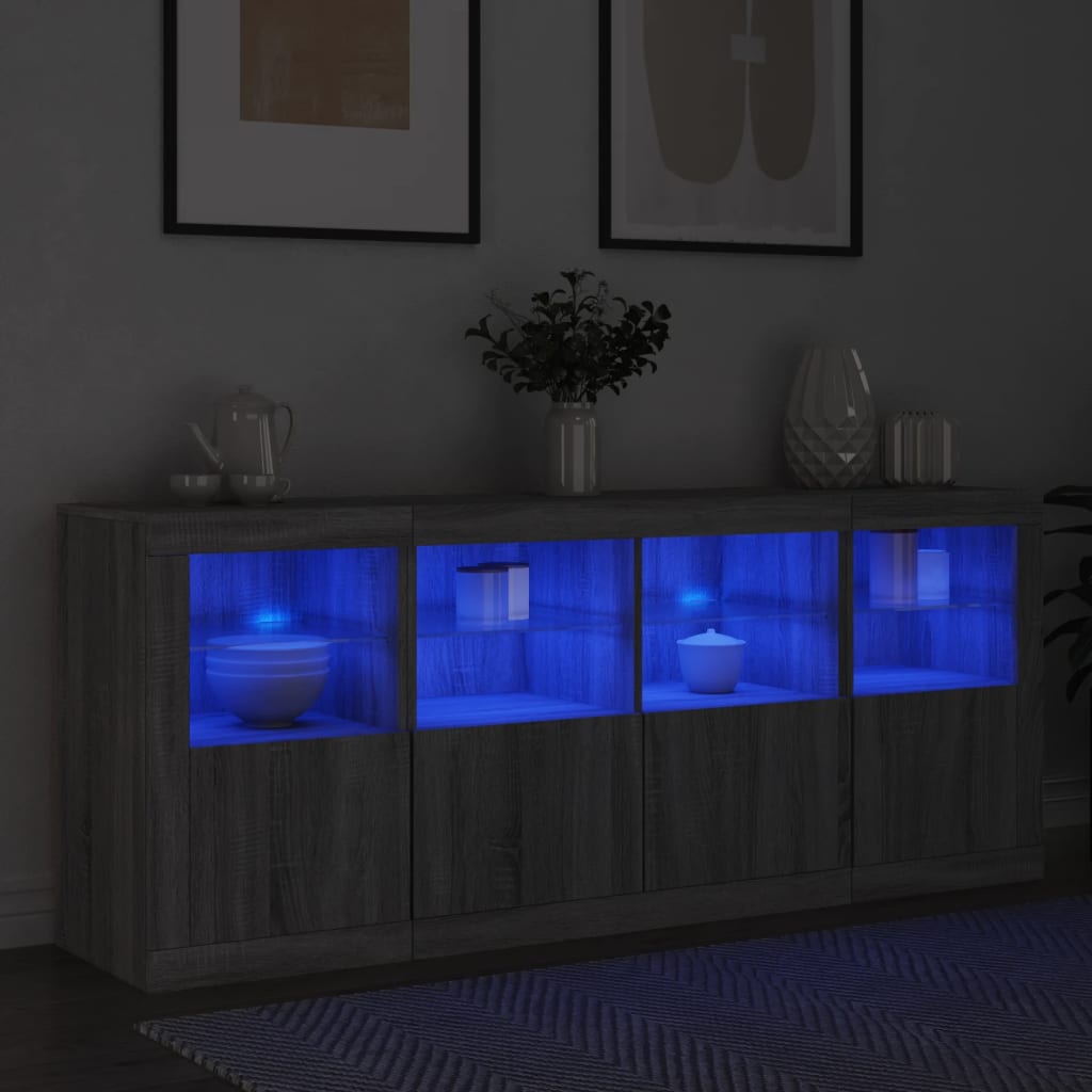 Buffet avec lumières LED sonoma gris 163x37x67 cm