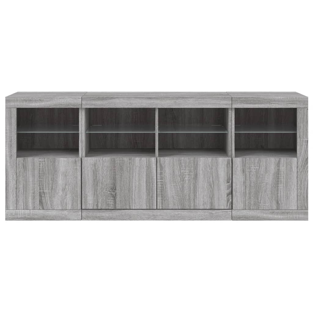 Buffet avec lumières LED sonoma gris 163x37x67 cm