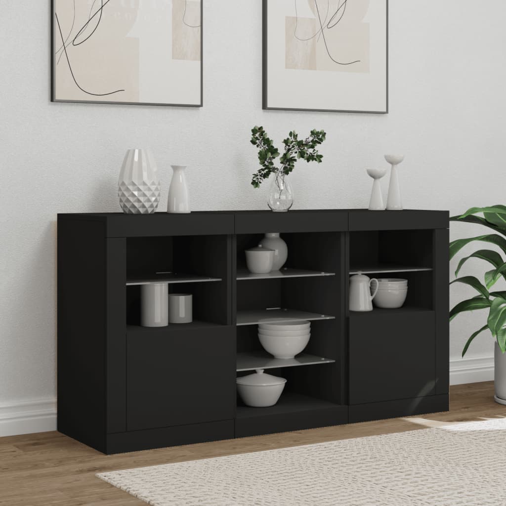 Buffet avec lumières LED noir 123x37x67 cm - XIOS