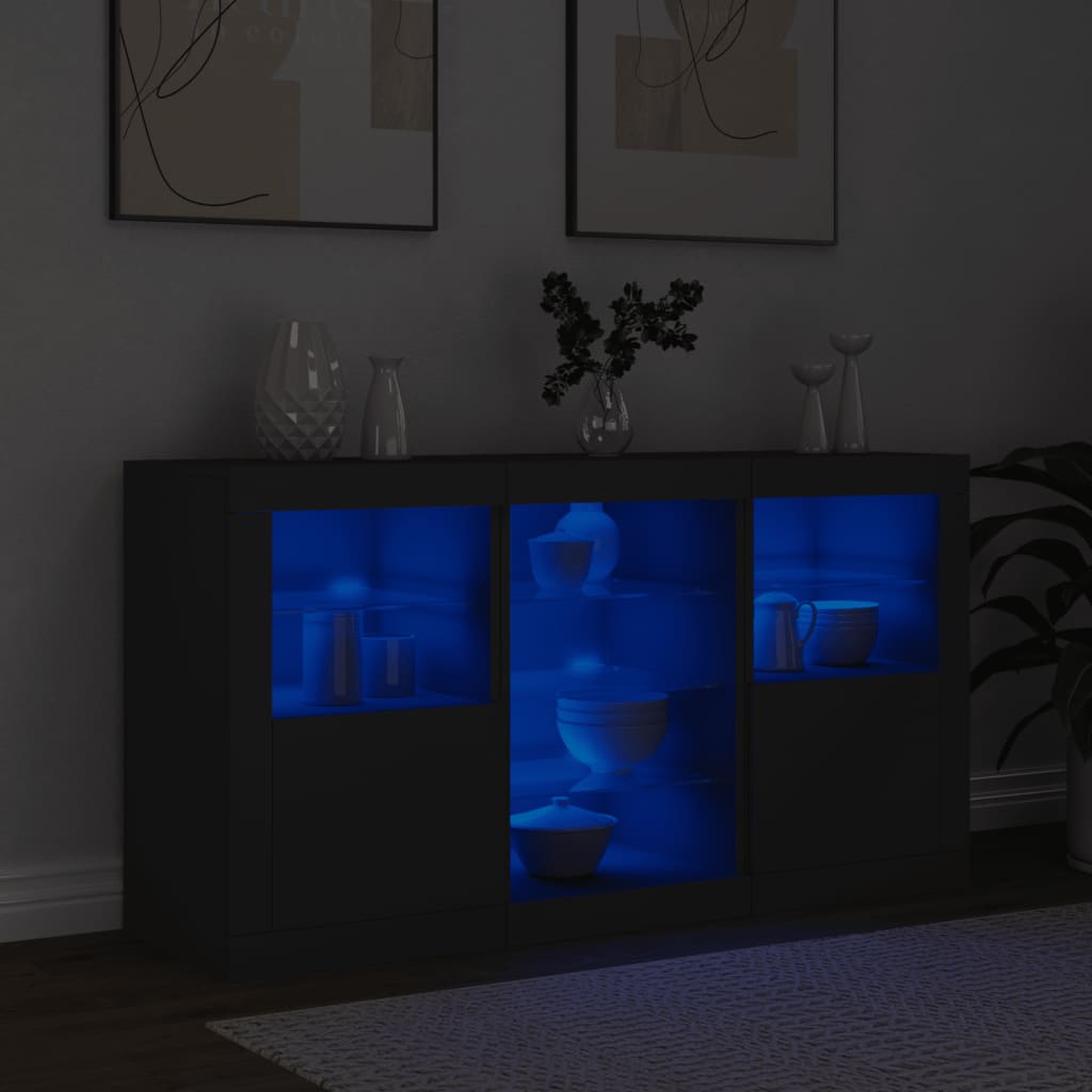 Buffet avec lumières LED noir 123x37x67 cm - XIOS