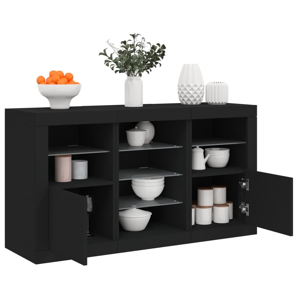 Buffet avec lumières LED noir 123x37x67 cm - XIOS