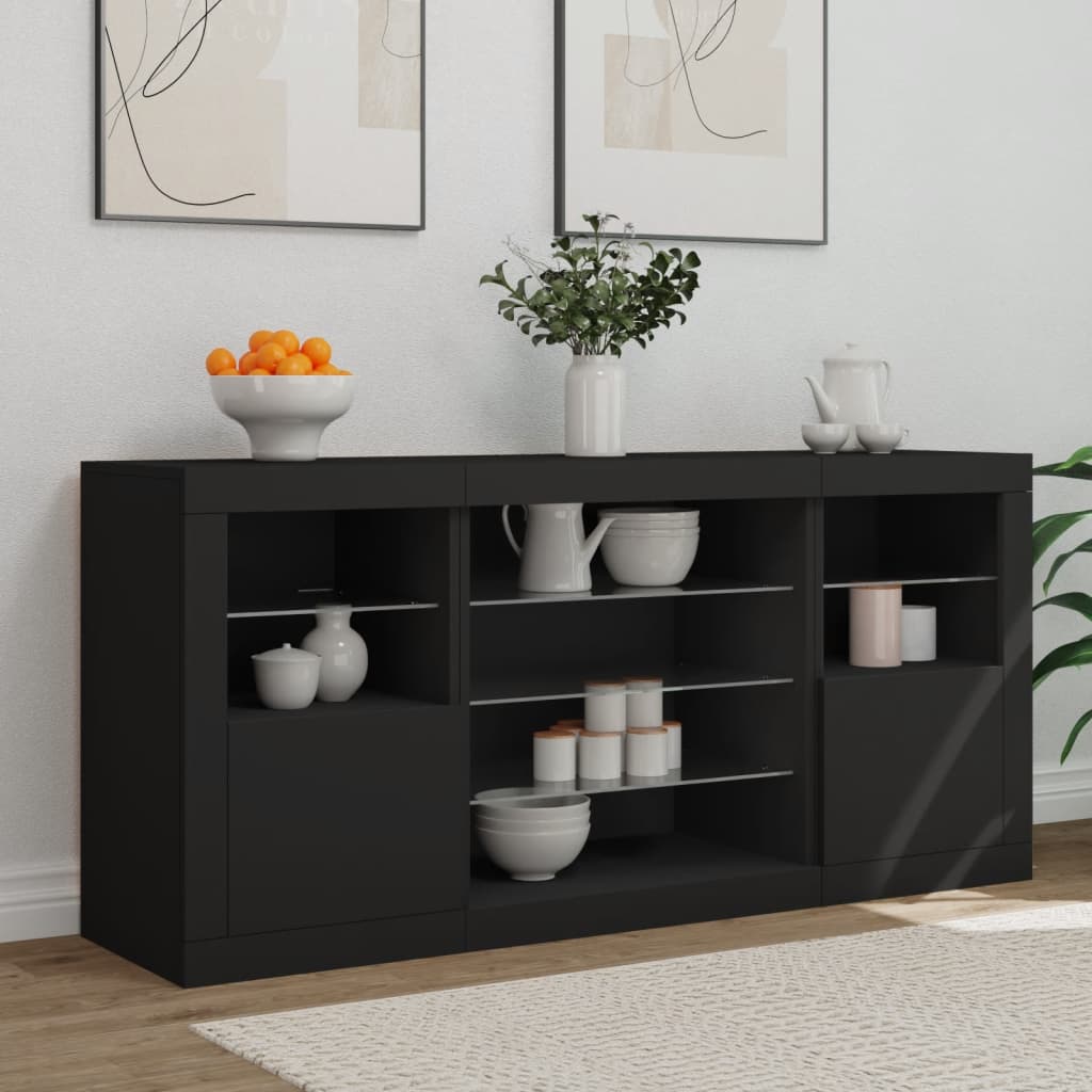 Buffet avec lumières LED noir 142,5x37x67 cm - XIOS