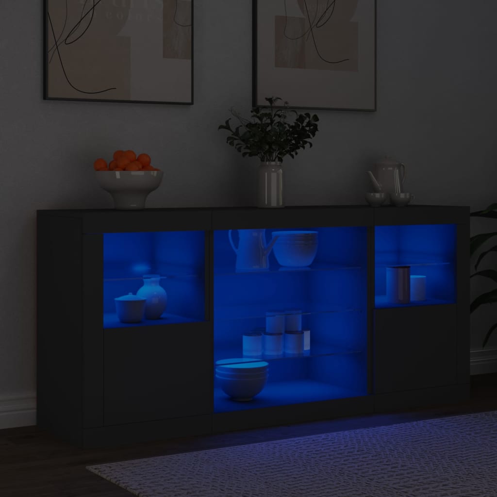 Buffet avec lumières LED noir 142,5x37x67 cm - XIOS