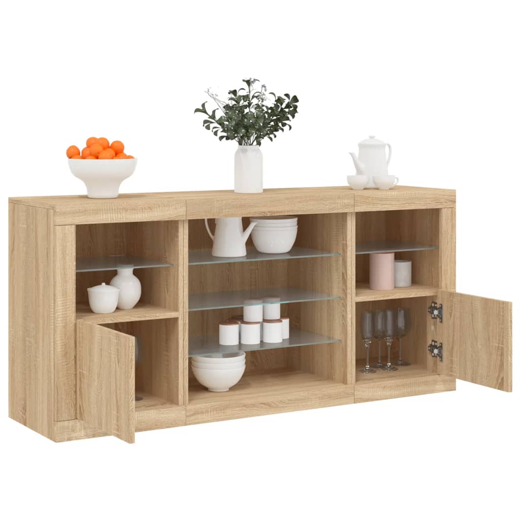 Buffet avec lumières LED chêne sonoma 142,5x37x67 cm Buffets & bahuts vidaXL
