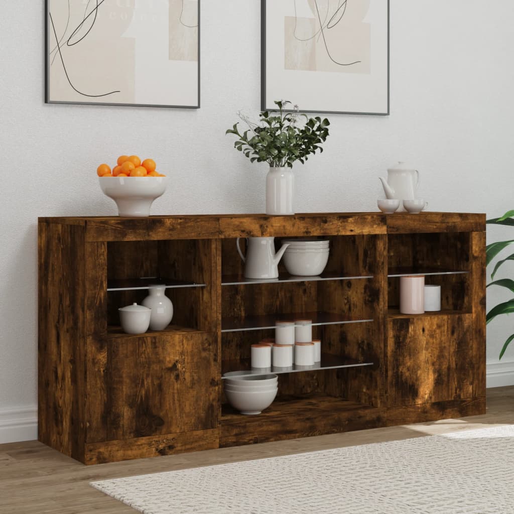 Buffet avec lumières LED chêne fumé 142,5x37x67 cm - XIOS