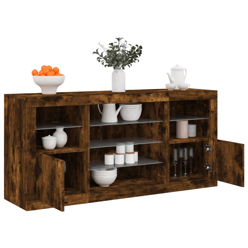 Buffet avec lumières LED chêne fumé 142,5x37x67 cm - XIOS