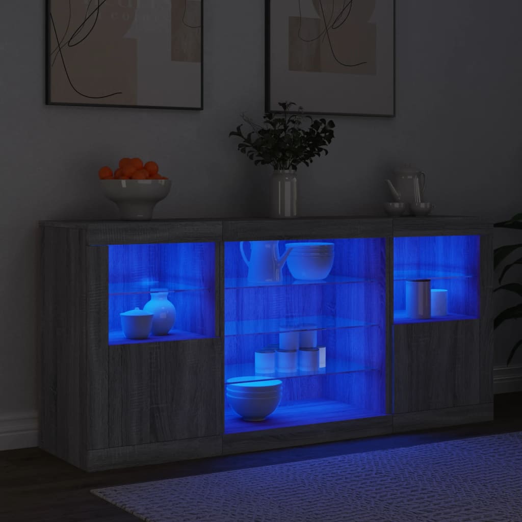 Buffet avec lumières LED sonoma gris 142,5x37x67 cm XIOS