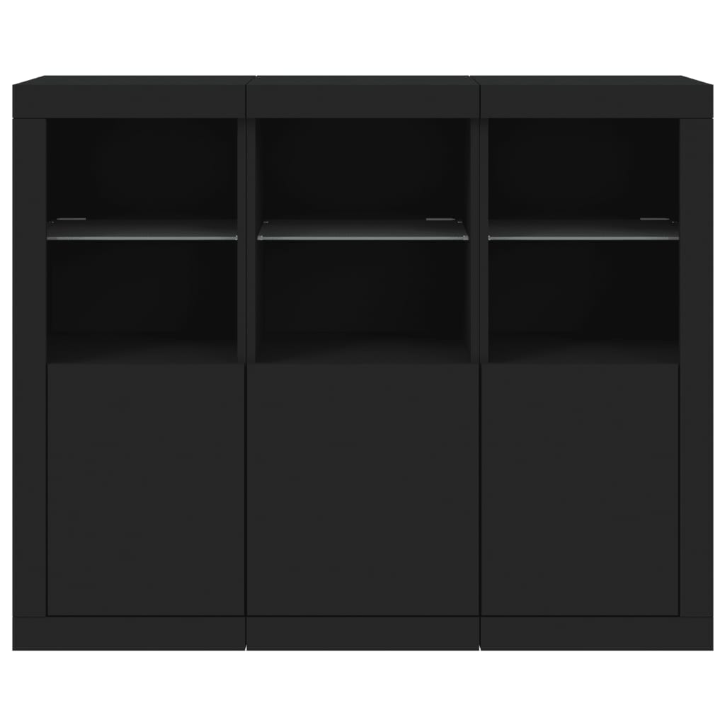 Buffets avec lumières LED 3 pcs noir bois d'ingénierie - XIOS