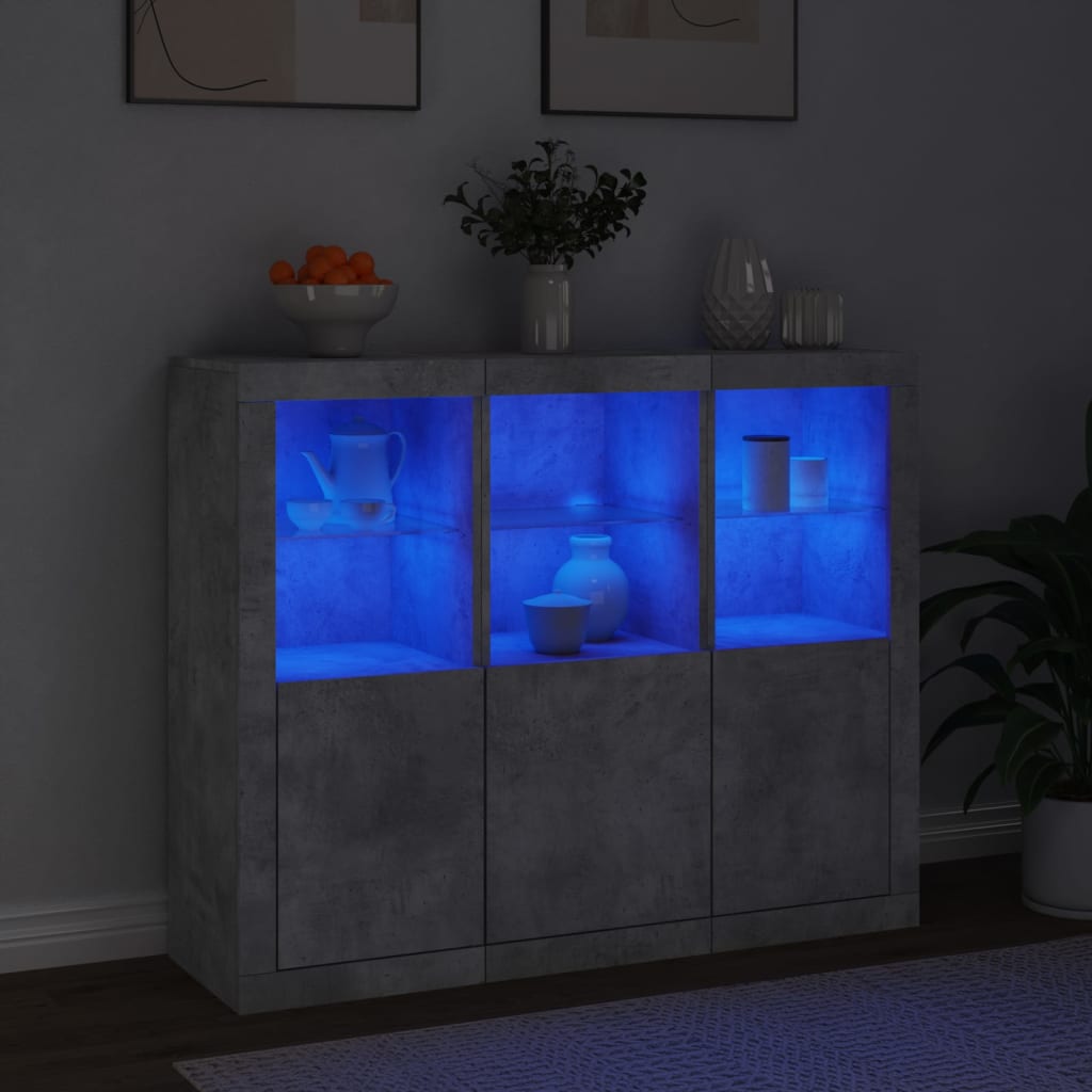 Buffets avec lumières LED 3 pcs gris béton bois d'ingénierie - XIOS