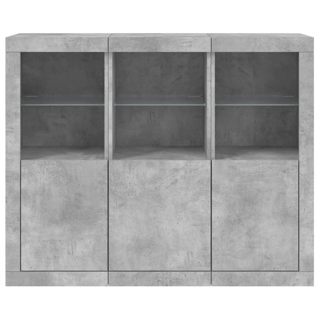 Buffets avec lumières LED 3 pcs gris béton bois d'ingénierie - XIOS