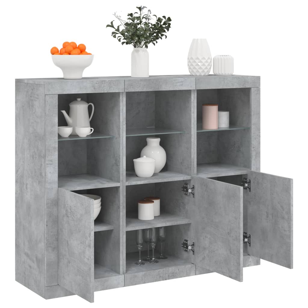 Buffets avec lumières LED 3 pcs gris béton bois d'ingénierie - XIOS