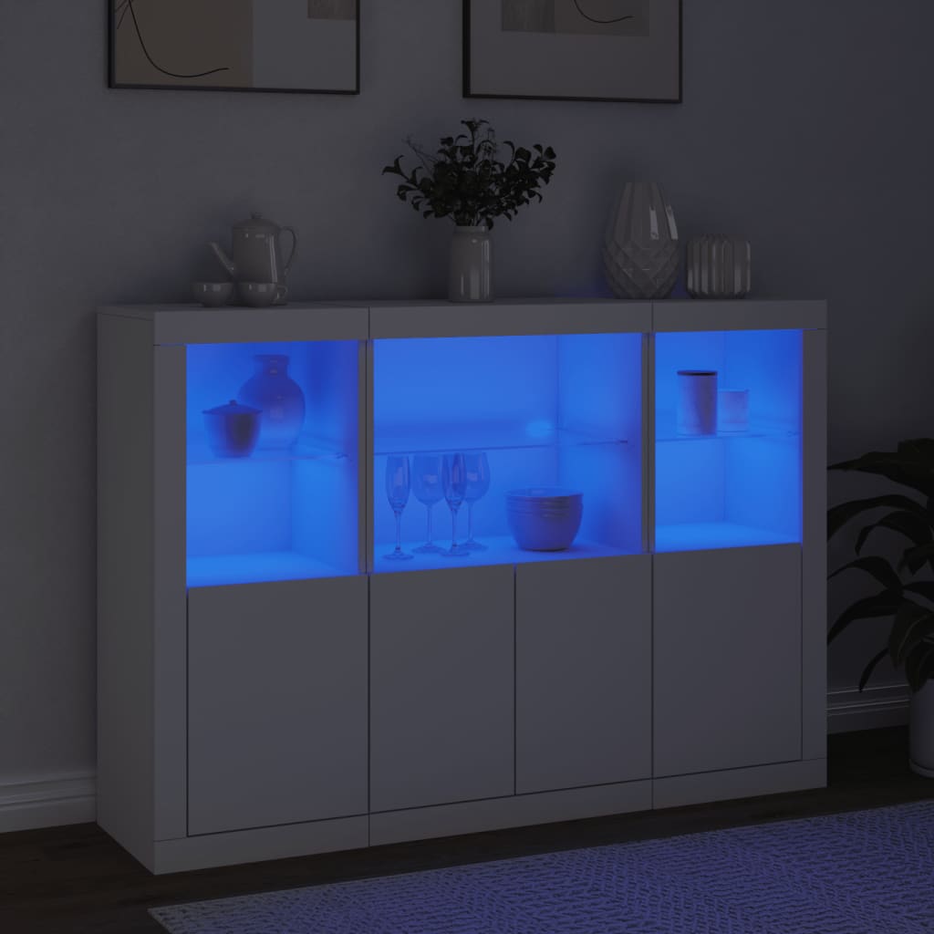 Buffets avec lumières LED 3 pcs blanc bois d'ingénierie
