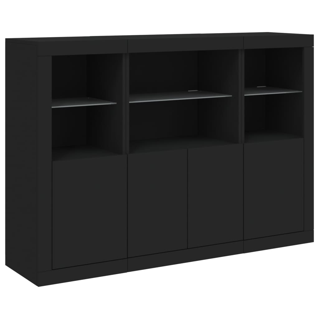 Buffets avec lumières LED 3 pcs noir bois d'ingénierie - XIOS