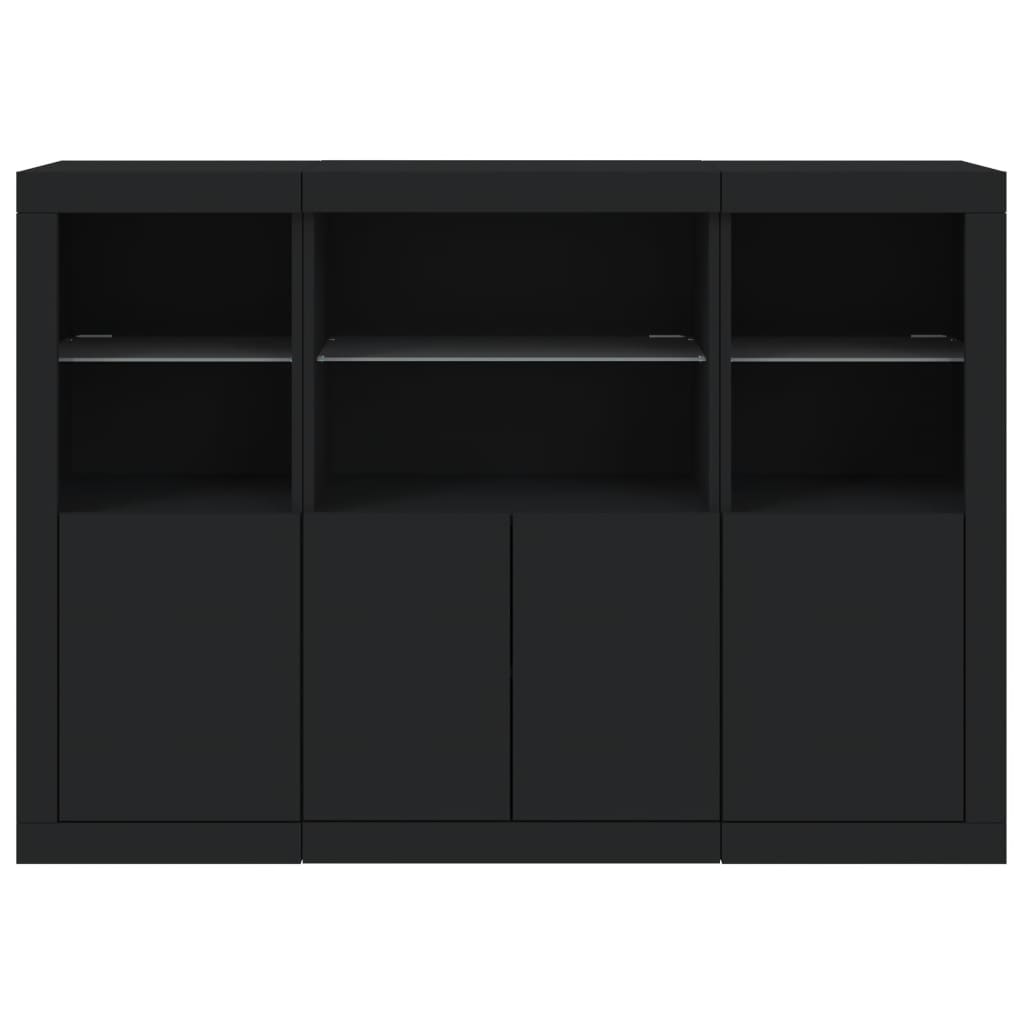 Buffets avec lumières LED 3 pcs noir bois d'ingénierie - XIOS
