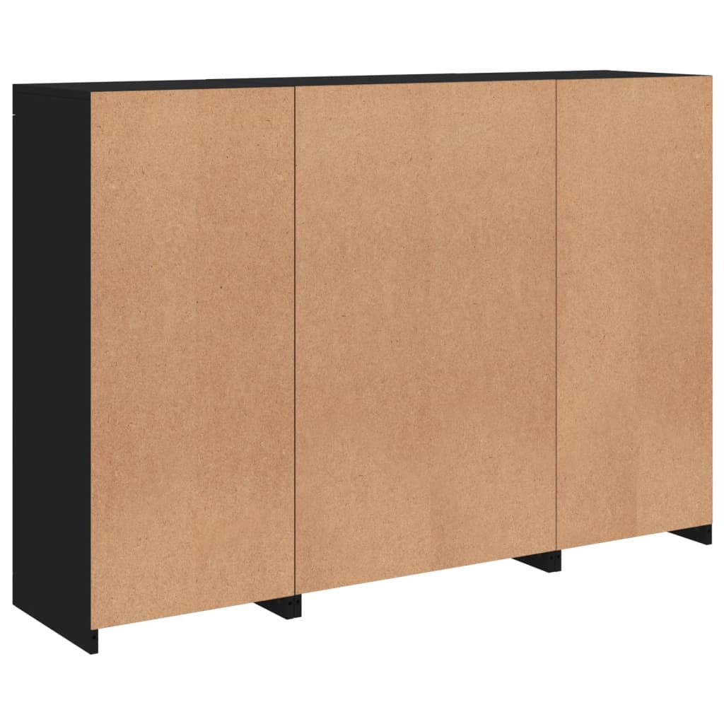Buffets avec lumières LED 3 pcs noir bois d'ingénierie - XIOS