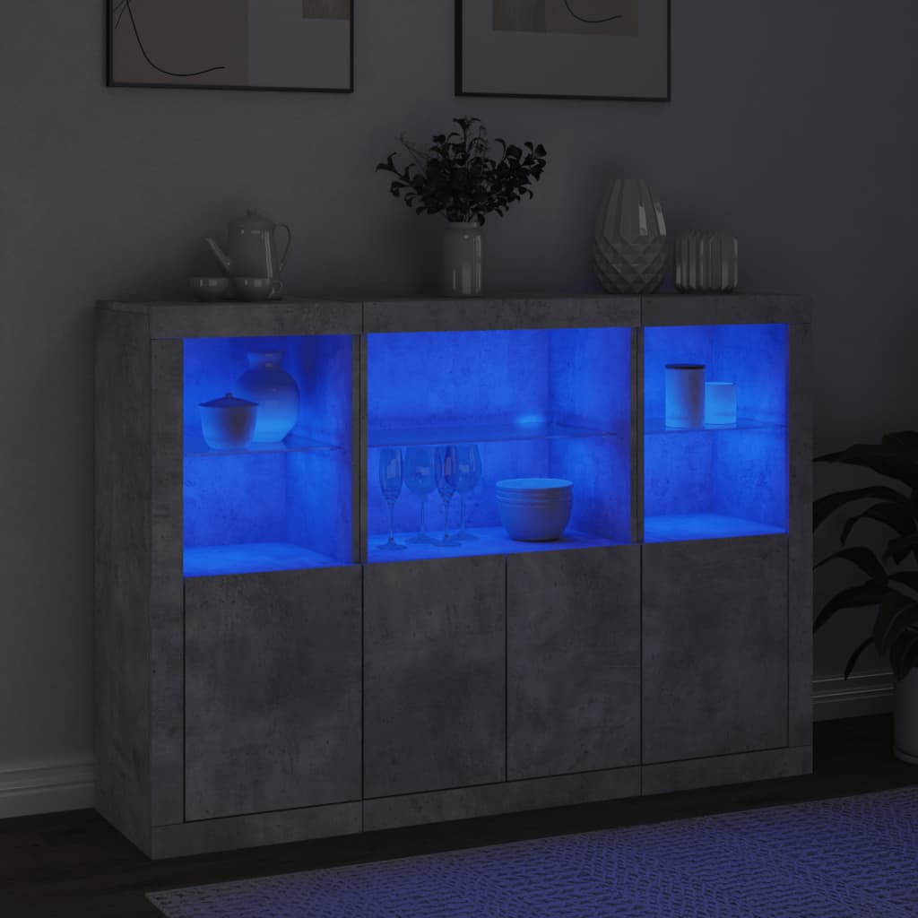 Buffets avec lumières LED 3 pcs gris béton bois d'ingénierie - XIOS