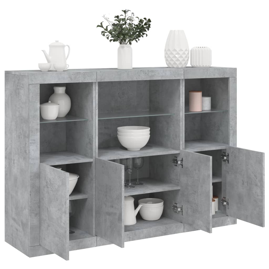 Buffets avec lumières LED 3 pcs gris béton bois d'ingénierie - XIOS