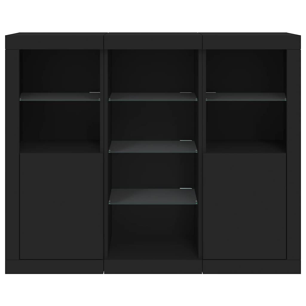 Buffets avec lumières LED 3 pcs noir bois d'ingénierie - XIOS