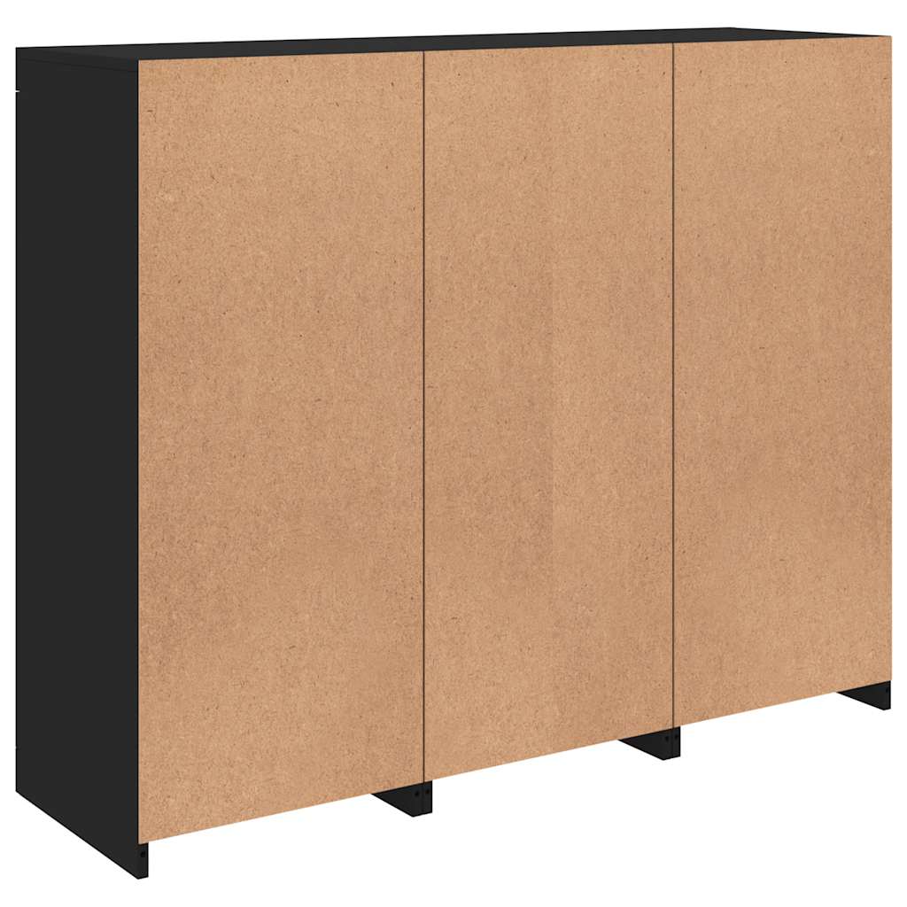 Buffets avec lumières LED 3 pcs noir bois d'ingénierie - XIOS