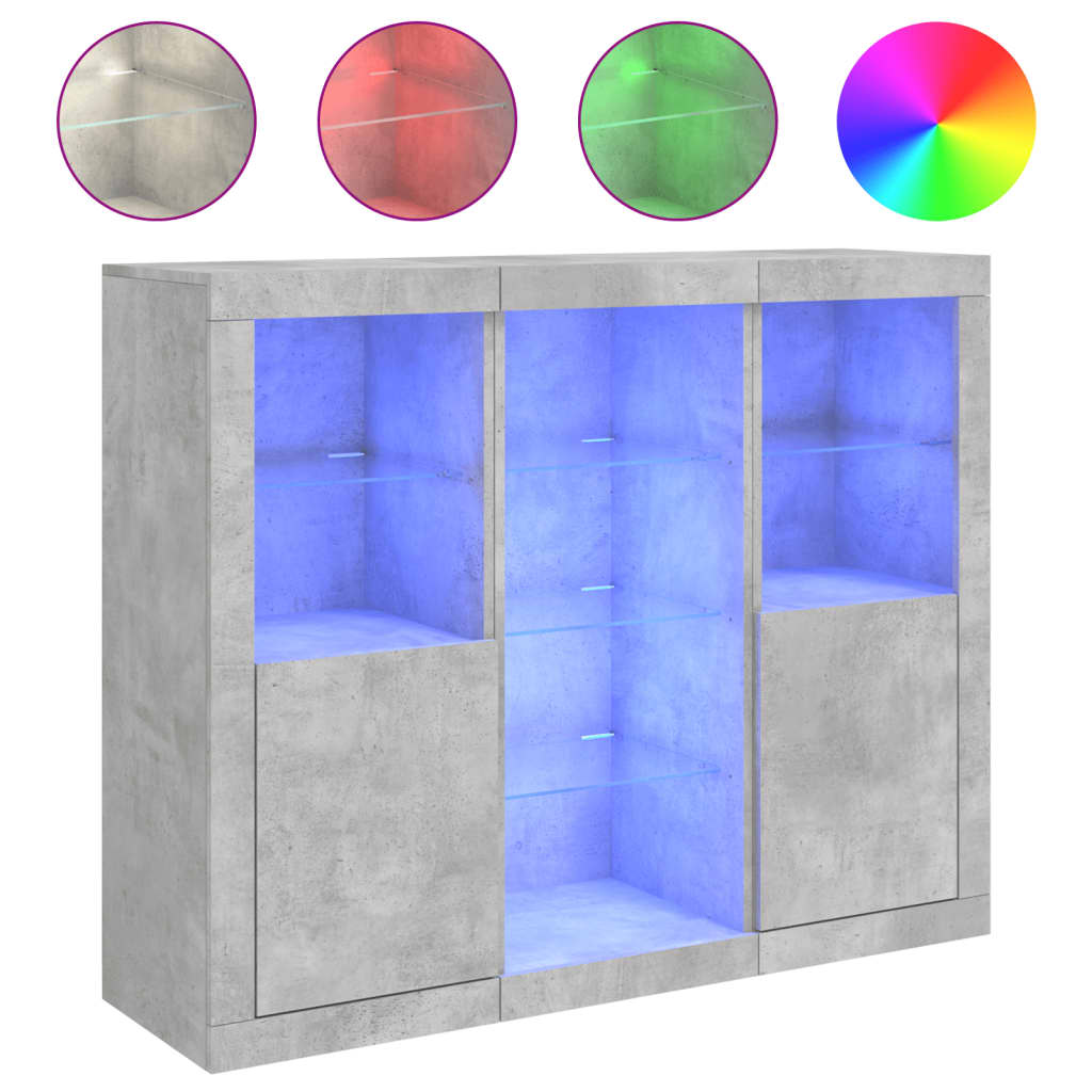 Buffets avec lumières LED 3 pcs gris béton bois d'ingénierie - XIOS