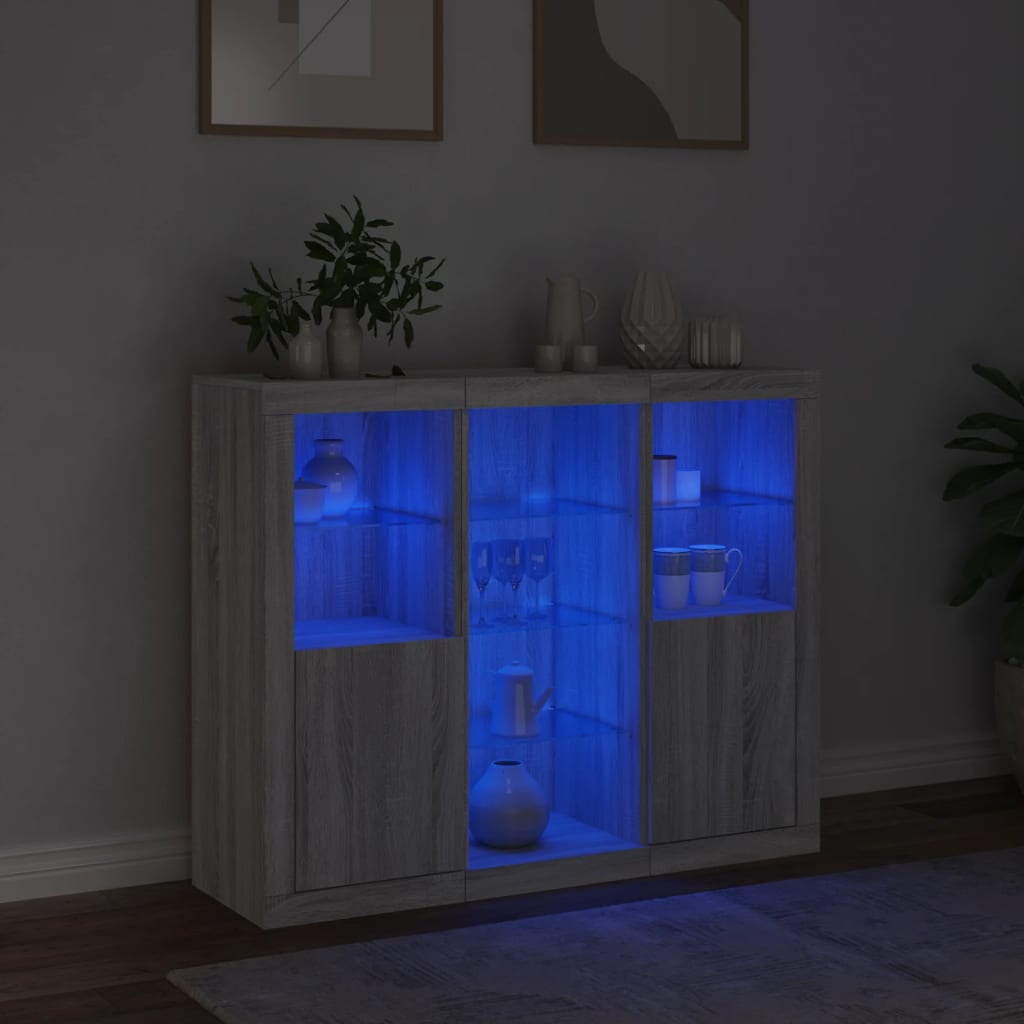 Buffets avec lumières LED 3 pcs sonoma gris bois d'ingénierie - XIOS