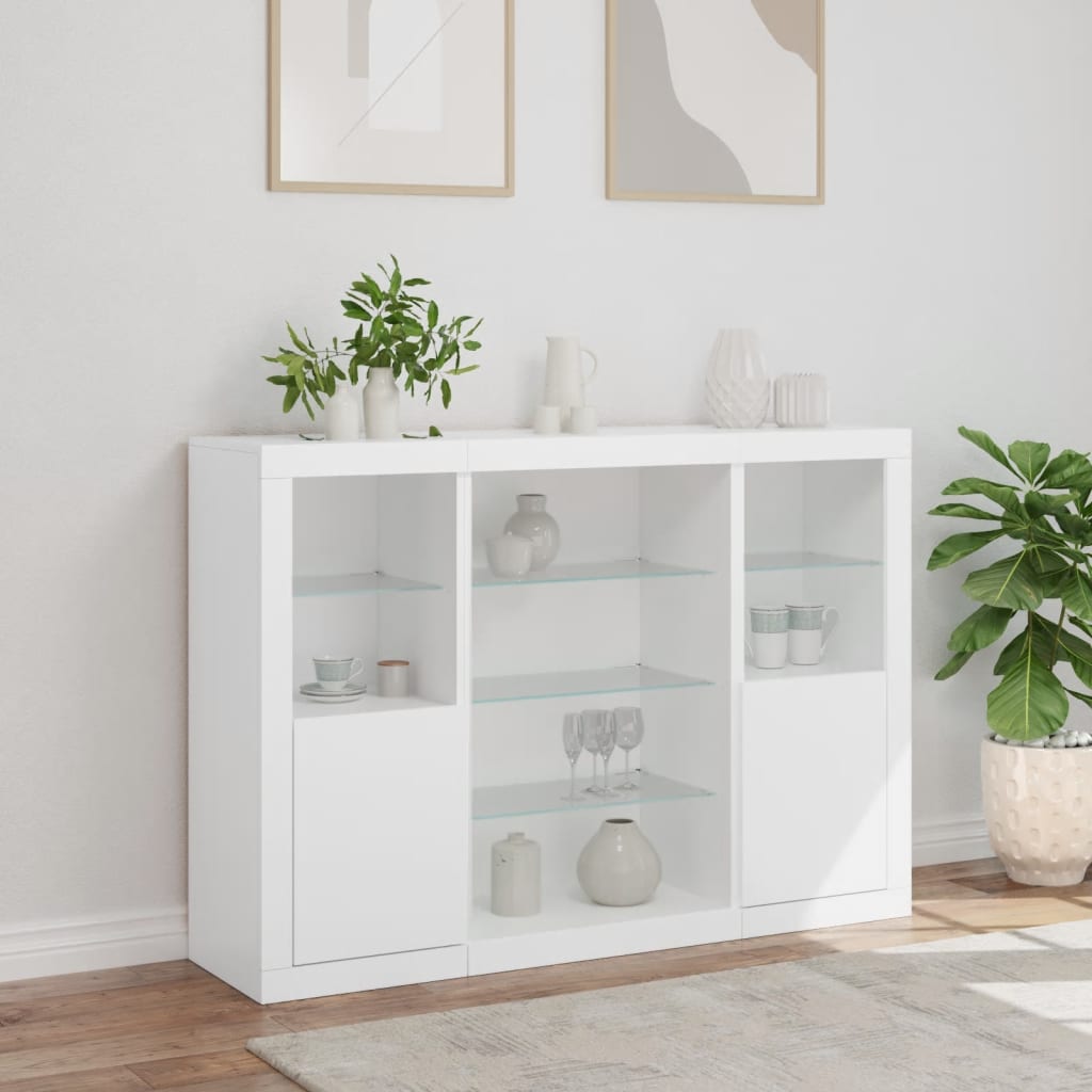 Buffets avec lumières LED 3 pcs blanc bois d'ingénierie