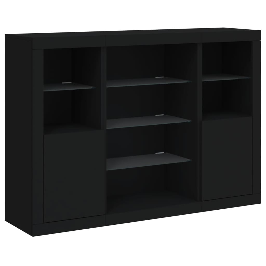 Buffets avec lumières LED 3 pcs noir bois d'ingénierie - XIOS