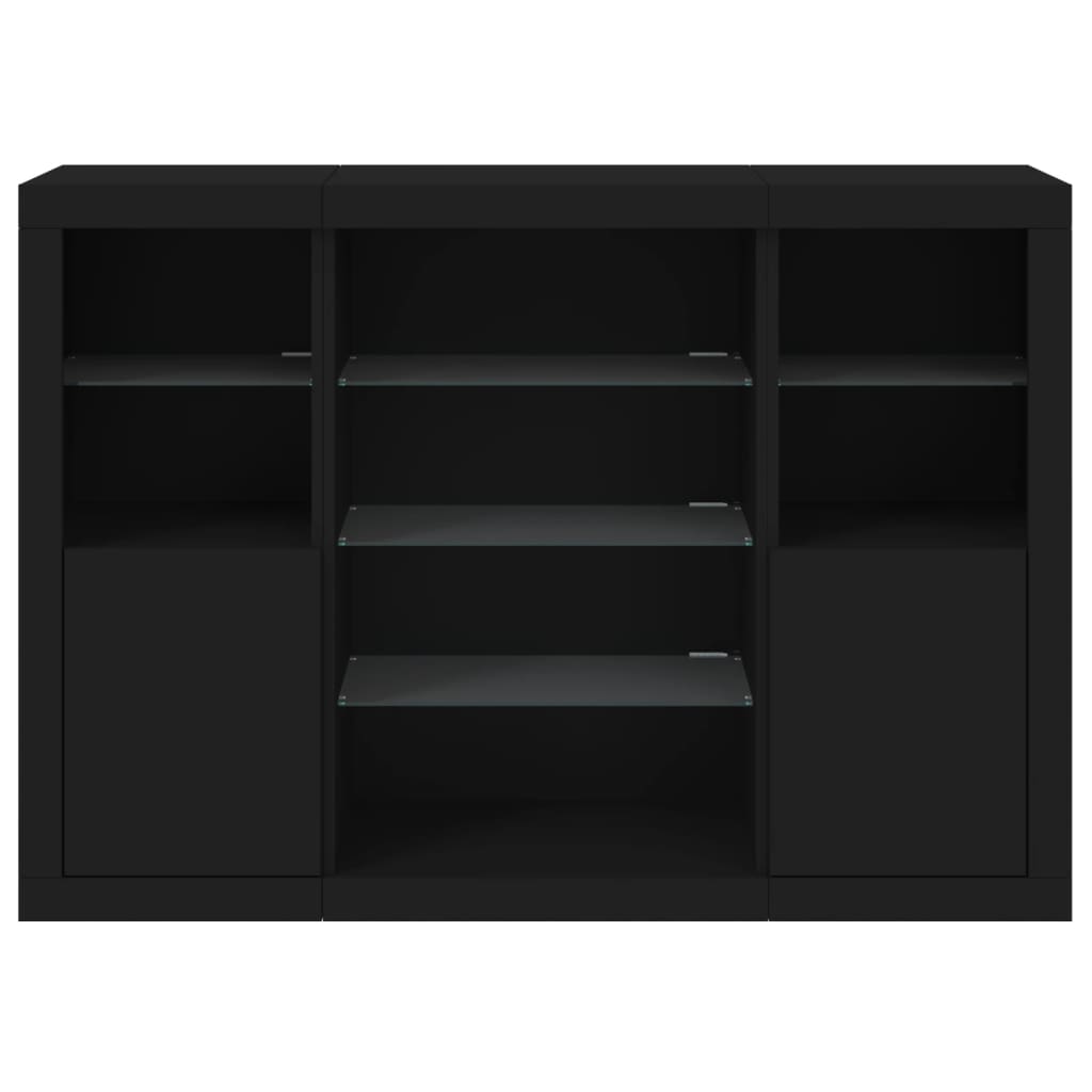 Buffets avec lumières LED 3 pcs noir bois d'ingénierie - XIOS
