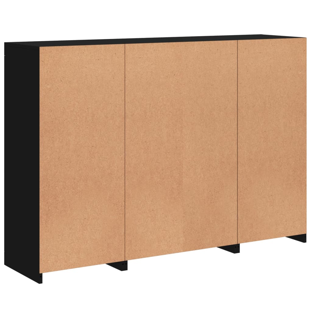 Buffets avec lumières LED 3 pcs noir bois d'ingénierie - XIOS