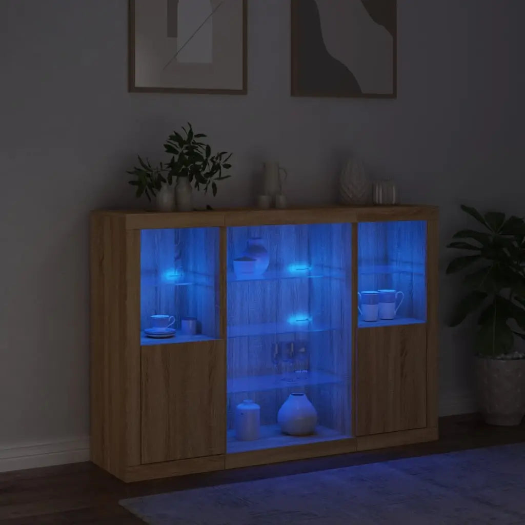 Buffets avec lumières LED 3 pcs chêne sonoma bois d’ingénierie - XIOS