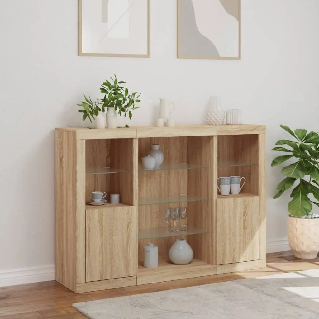 Buffets avec lumières LED 3 pcs chêne sonoma bois d’ingénierie - XIOS