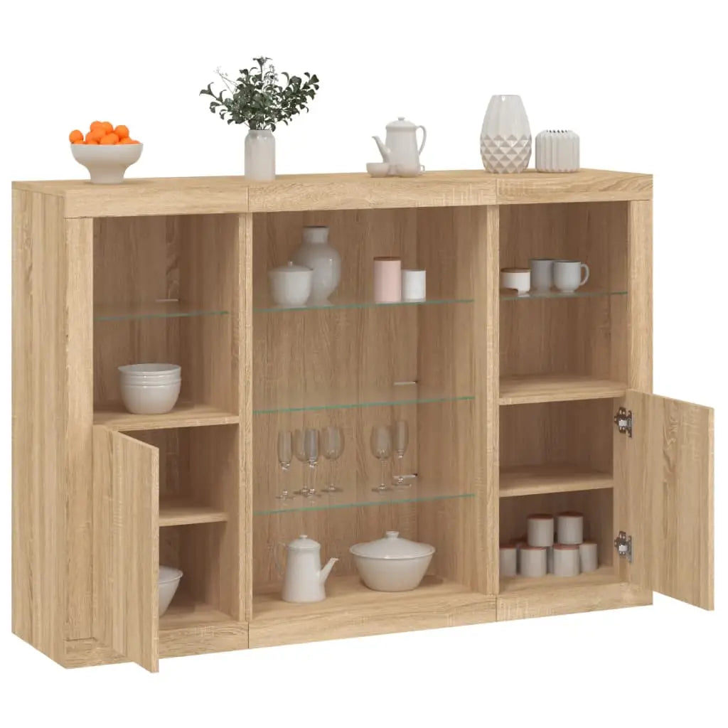 Buffets avec lumières LED 3 pcs chêne sonoma bois d’ingénierie - XIOS