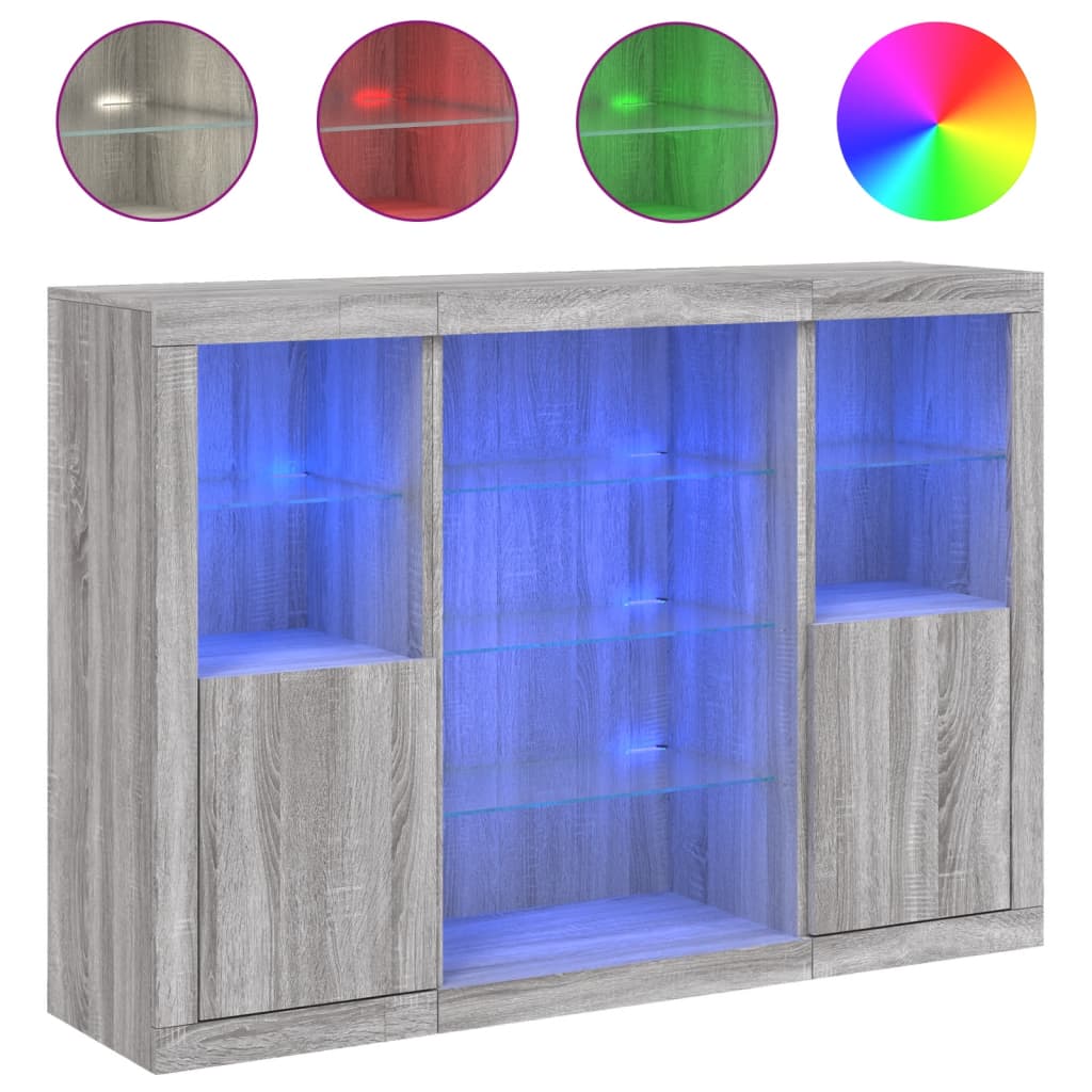 Buffets avec lumières LED 3 pcs sonoma gris bois d'ingénierie - XIOS