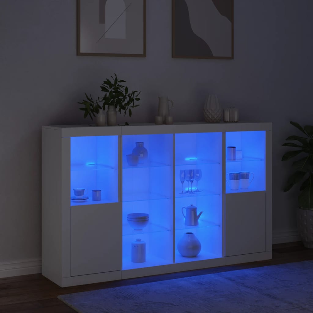Buffets avec lumières LED 3 pcs blanc bois d'ingénierie - XIOS