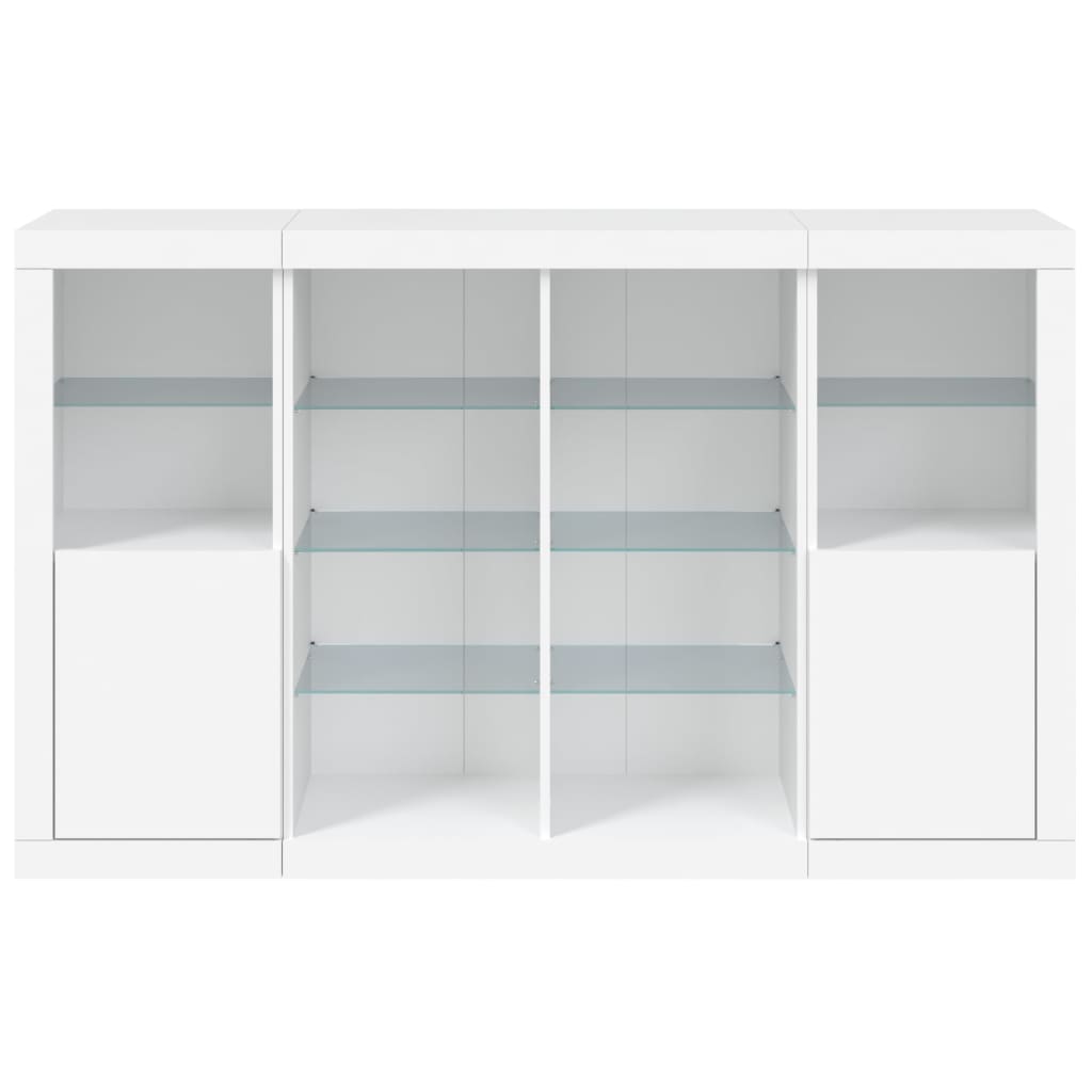 Buffets avec lumières LED 3 pcs blanc bois d'ingénierie - XIOS