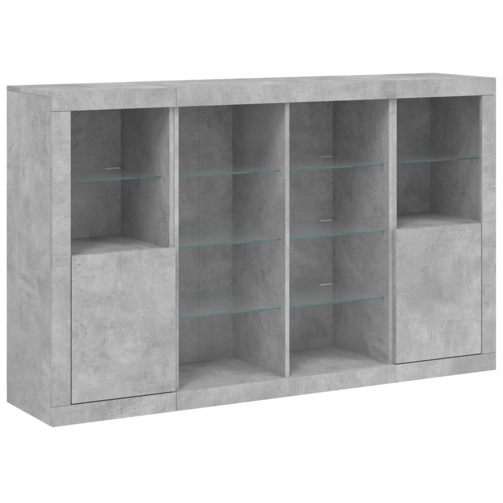 Buffets avec lumières LED 3 pcs gris béton bois d'ingénierie - XIOS