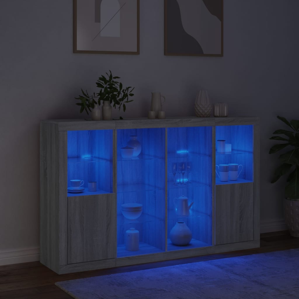Buffets avec lumières LED 3 pcs sonoma gris bois d'ingénierie - XIOS