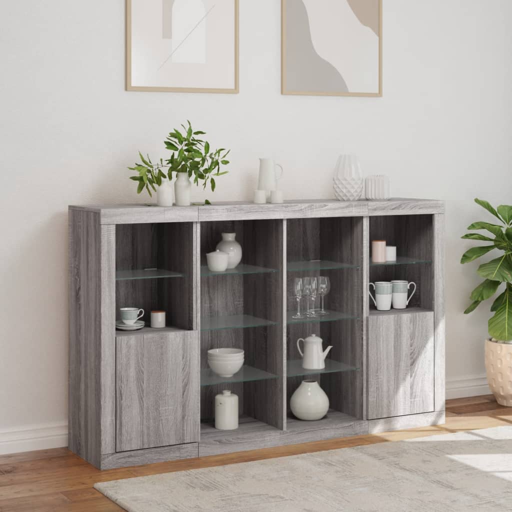 Buffets avec lumières LED 3 pcs sonoma gris bois d'ingénierie - XIOS