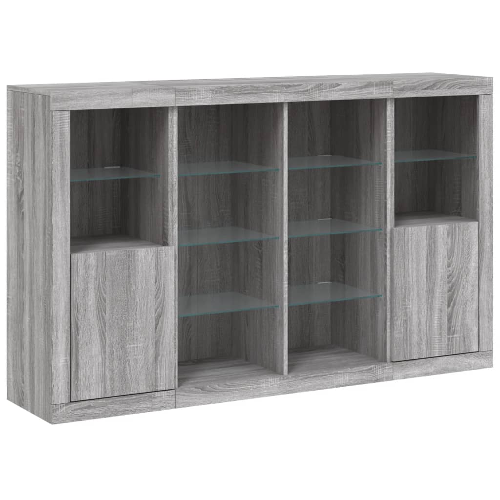 Buffets avec lumières LED 3 pcs sonoma gris bois d'ingénierie - XIOS