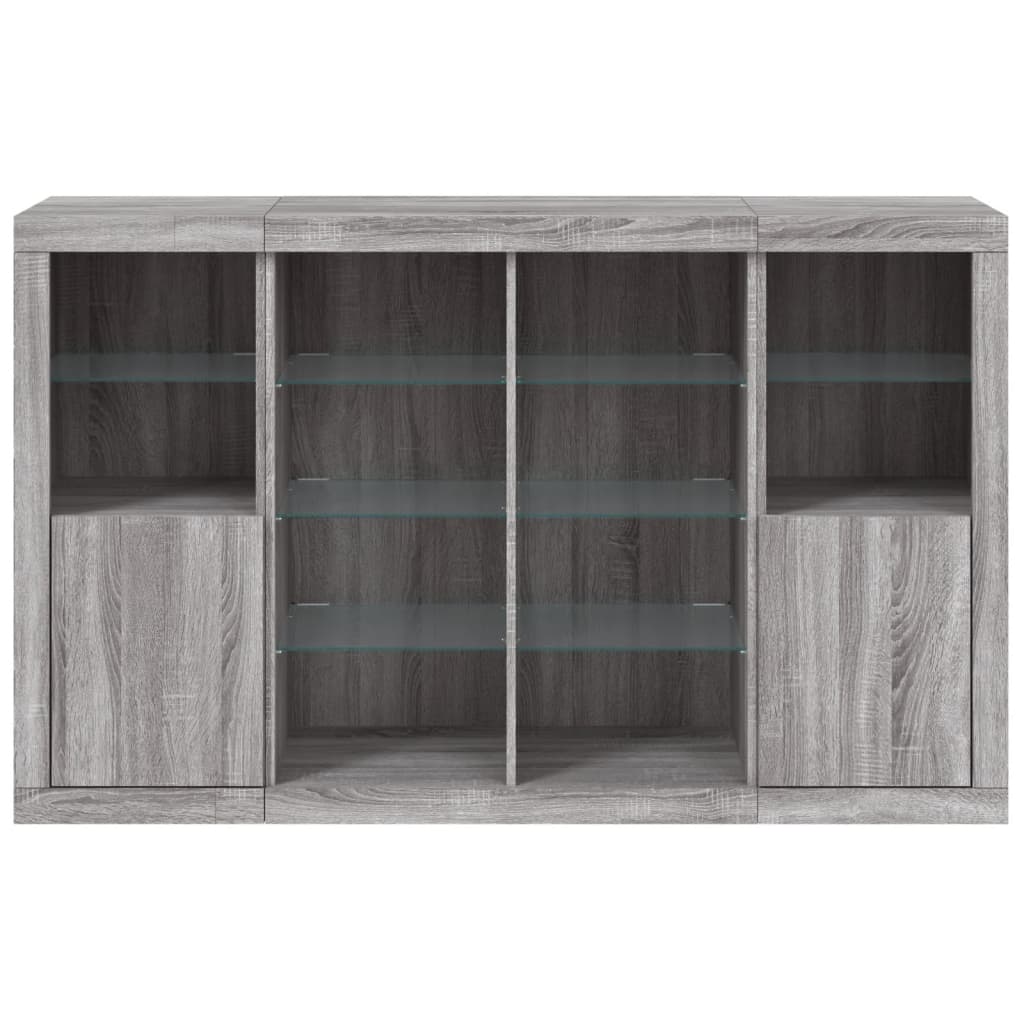 Buffets avec lumières LED 3 pcs sonoma gris bois d'ingénierie - XIOS