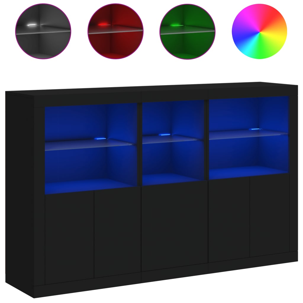 Buffet avec lumières LED noir 162x37x100 cm - XIOS