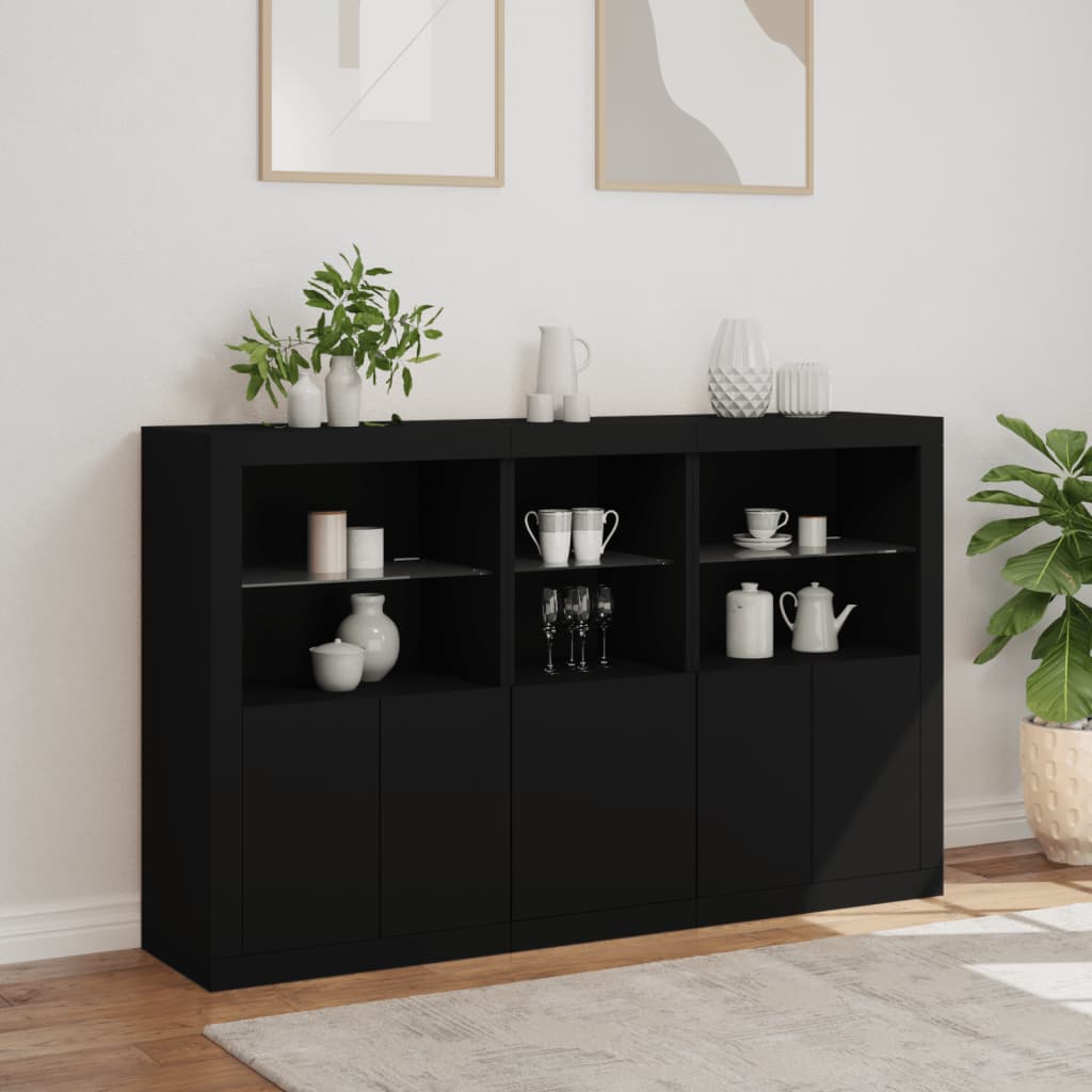 Buffet avec lumières LED noir 162x37x100 cm - XIOS