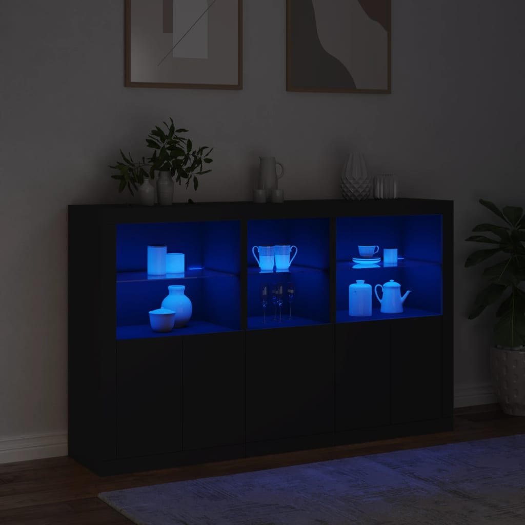 Buffet avec lumières LED noir 162x37x100 cm - XIOS