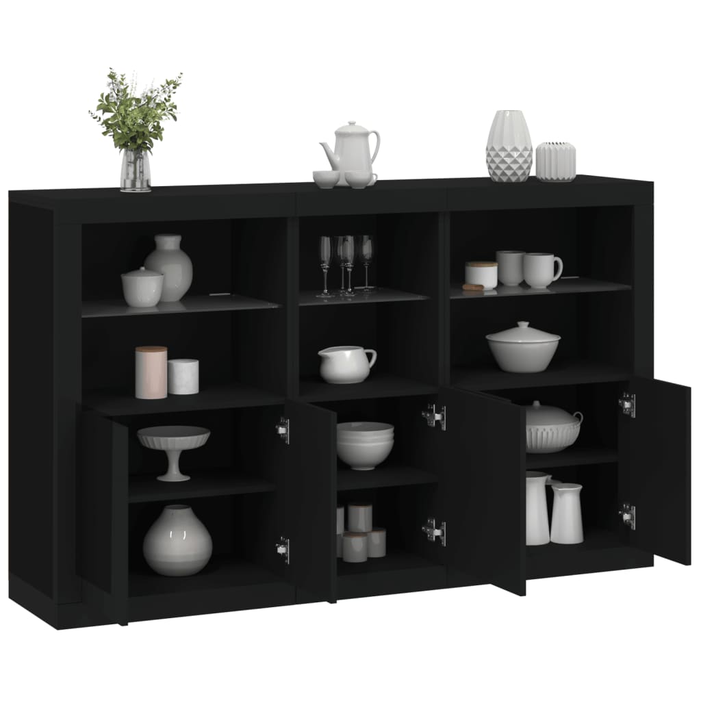 Buffet avec lumières LED noir 162x37x100 cm - XIOS