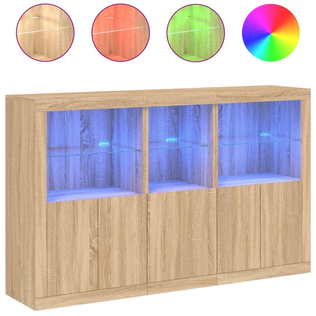 Buffet avec lumières LED chêne sonoma 162x37x100 cm - XIOS