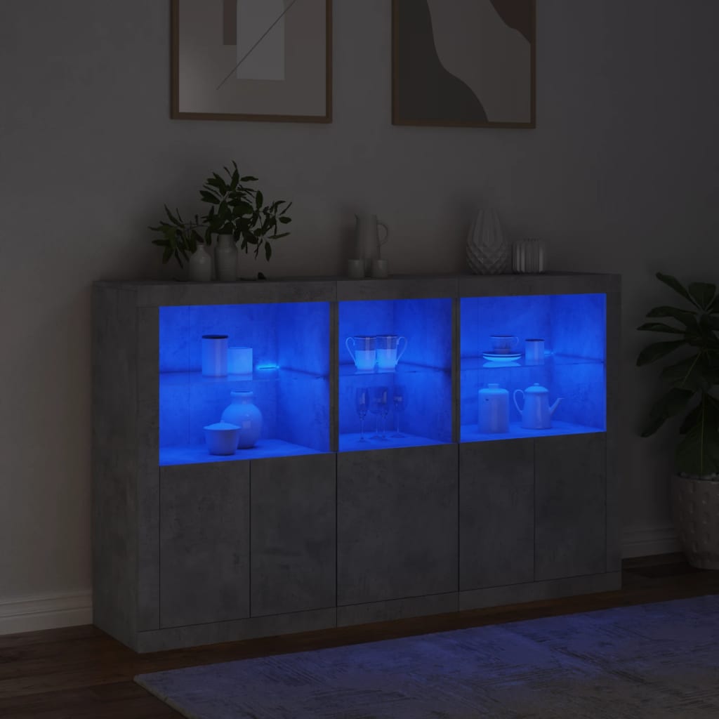 Buffet avec lumières LED gris béton 162x37x100 cm - XIOS