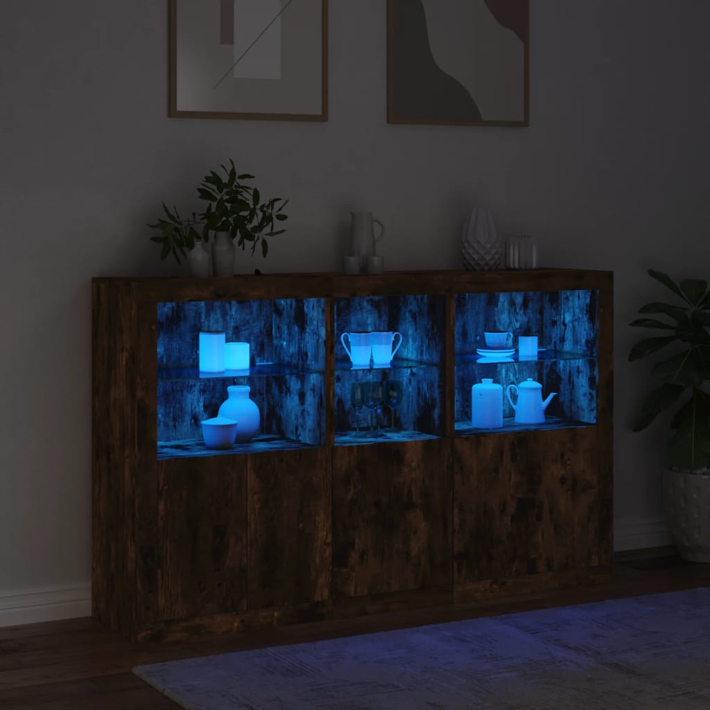 Buffet avec lumières LED chêne fumé 162x37x100 cm - XIOS